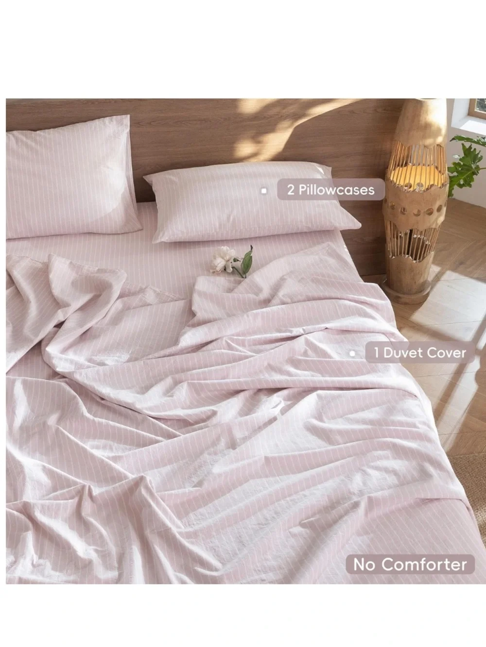 QUEEN Striped Duvet Set 3Pc. 100% Cotton 200 Thread Count GRAYISH PINK & WHITE